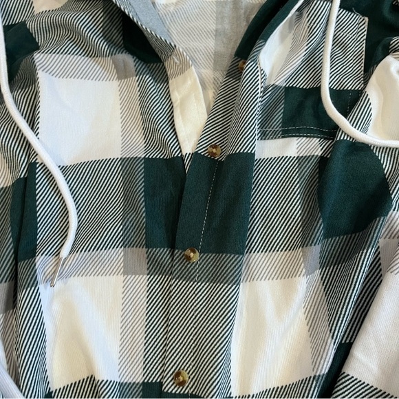 y2k green and white plaid hooded button up long sleeve top vintage fall coquette - Picture 4 of 8